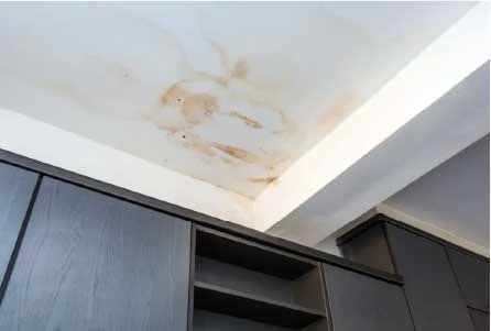 Interior ceiling water staining from roof storm damage